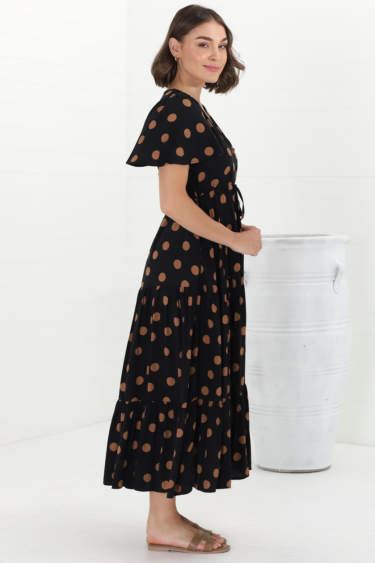 Adhira Maxi Dress - Buttoned Bodice A Line Dress With Flute Sleeves In Mahony Print