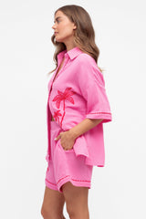 Aditi Set - Button Up Shirt and Shorts in Pink