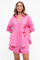 Aditi Set - Button Up Shirt and Shorts in Pink