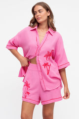 Aditi Set - Button Up Shirt and Shorts in Pink