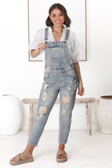 Aeryn Denim Overalls - Straight Leg Dungarees in Stone Wash Denim