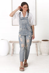 Aeryn Denim Overalls - Straight Leg Dungarees in Stone Wash Denim