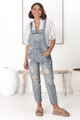 Aeryn Denim Overalls - Straight Leg Dungarees in Stone Wash Denim