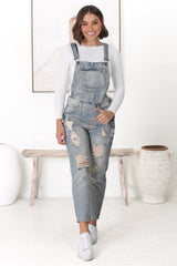 Aeryn Denim Overalls - Straight Leg Dungarees in Stone Wash Denim