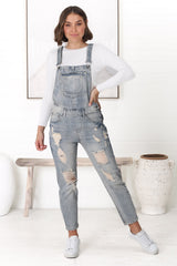 Aeryn Denim Overalls - Straight Leg Dungarees in Stone Wash Denim