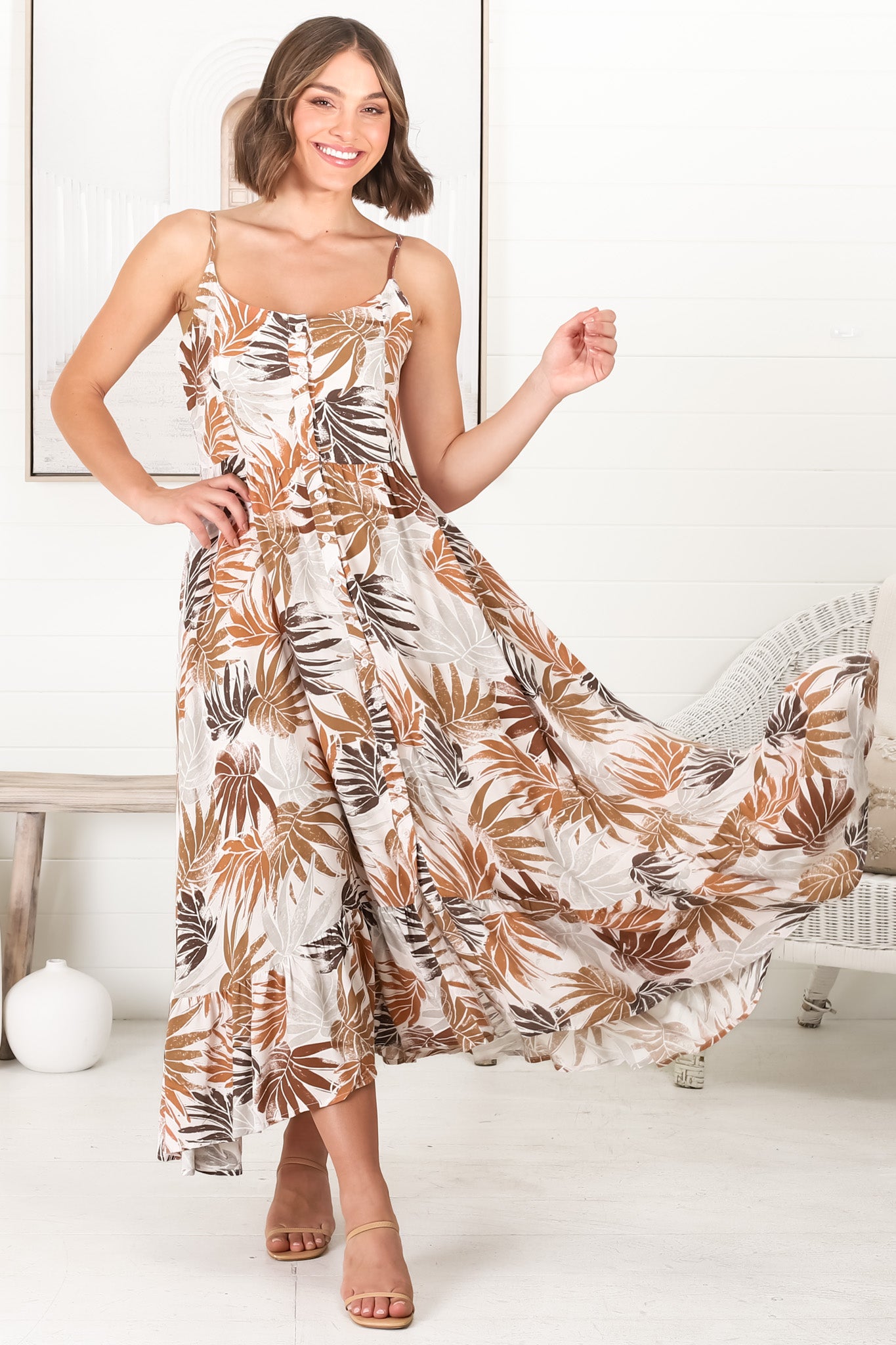 Akeli Midi Dress - Spaghetti Strap Sun Dress with Handkercheif Hem in Kauai Print