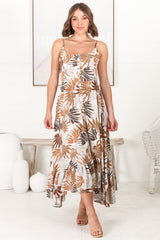 Akeli Midi Dress - Spaghetti Strap Sun Dress with Handkercheif Hem in Kauai Print