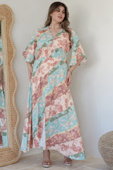 Alba Maxi Dress - Buttoned Bodice A Line Dress With Flute Sleeves In Clavelle Print