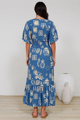Alba Maxi Dress - Buttoned Bodice A Line Dress With Flute Sleeves In Quanda Print