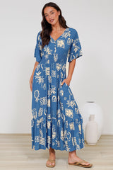 Alba Maxi Dress - Buttoned Bodice A Line Dress With Flute Sleeves In Quanda Print