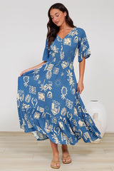 Alba Maxi Dress - Buttoned Bodice A Line Dress With Flute Sleeves In Quanda Print