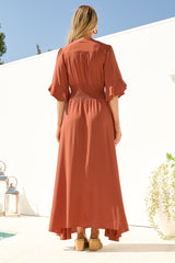 Alba Maxi Dress - Buttoned Bodice A Line Dress in Rust