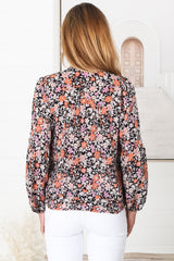 Albany Top - Pleating Details Pull Over Top With Long Balloon Sleeves In Lexie Print