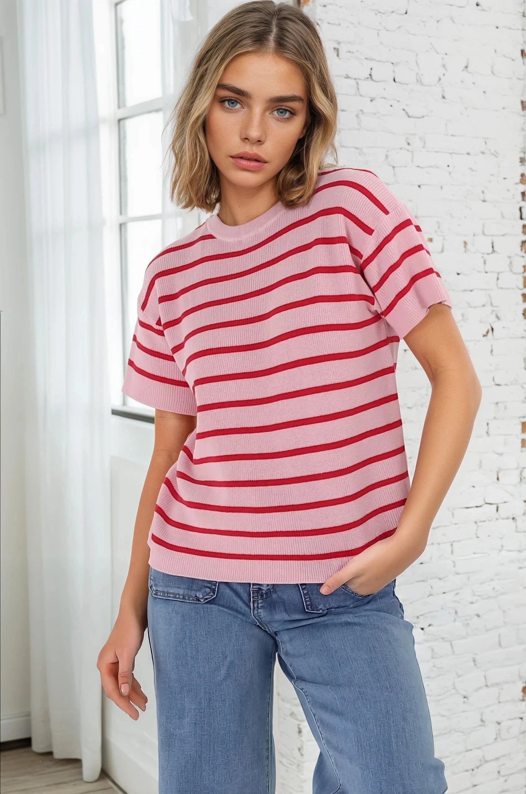 Alden Knit Top Relaxed Striped Crew Neck Top