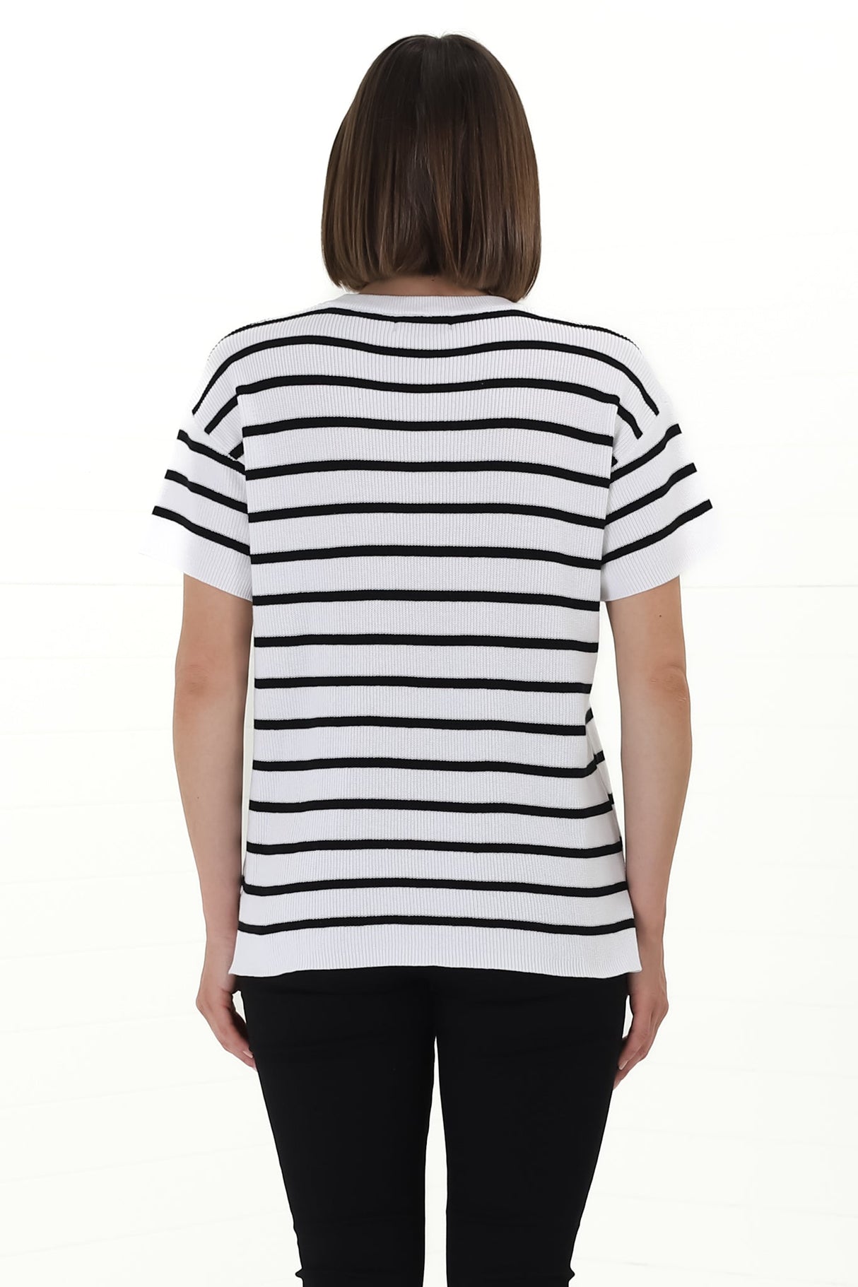 Alden Knit Top: Relaxed Striped Crew Neck Top in White