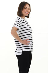 Alden Knit Top: Relaxed Striped Crew Neck Top in White