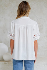 Alenna Shirt - Mandarin Collar Cut Out Detailed Short Sleeve Button Down in White