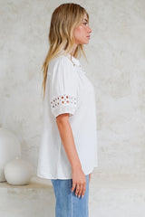 Alenna Shirt - Mandarin Collar Cut Out Detailed Short Sleeve Button Down in White