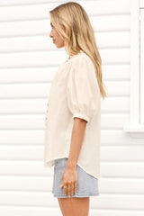 Alettie Blouse - Frill Collar Balloon Sleeve Button Down in White