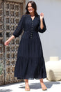Model wearing Alexander Maxi Dress in Navy from Salty Crush