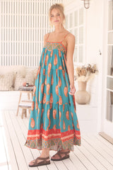 JAASE - Alexia Maxi Dress: Adjustable Strap Tiered Sun Dress with Pockets in Melody Print