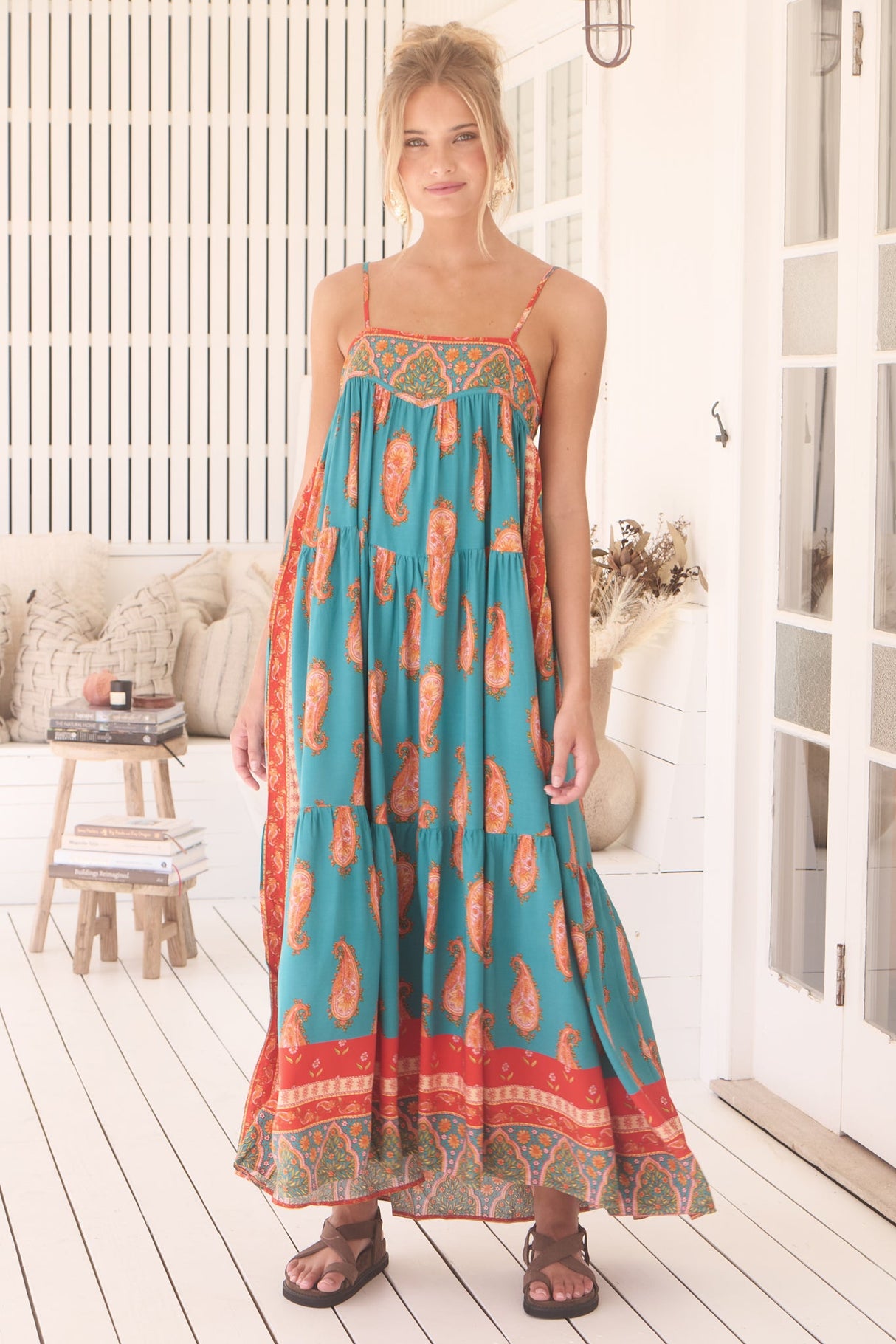 Alexia Maxi Dress - Adjustable Strap Tiered Sun Dress with Pockets in Melody Print