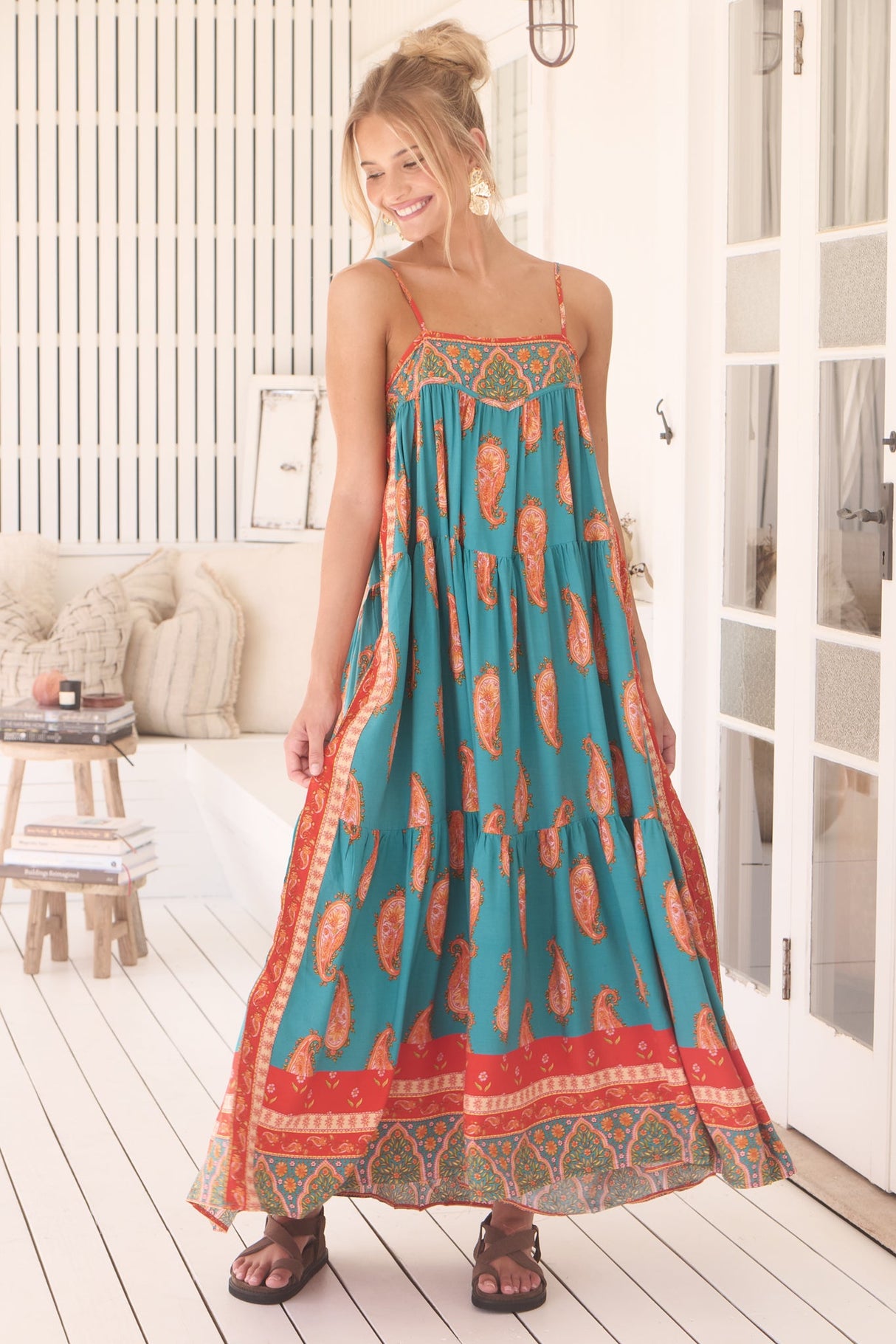 Alexia Maxi Dress - Adjustable Strap Tiered Sun Dress with Pockets in Melody Print