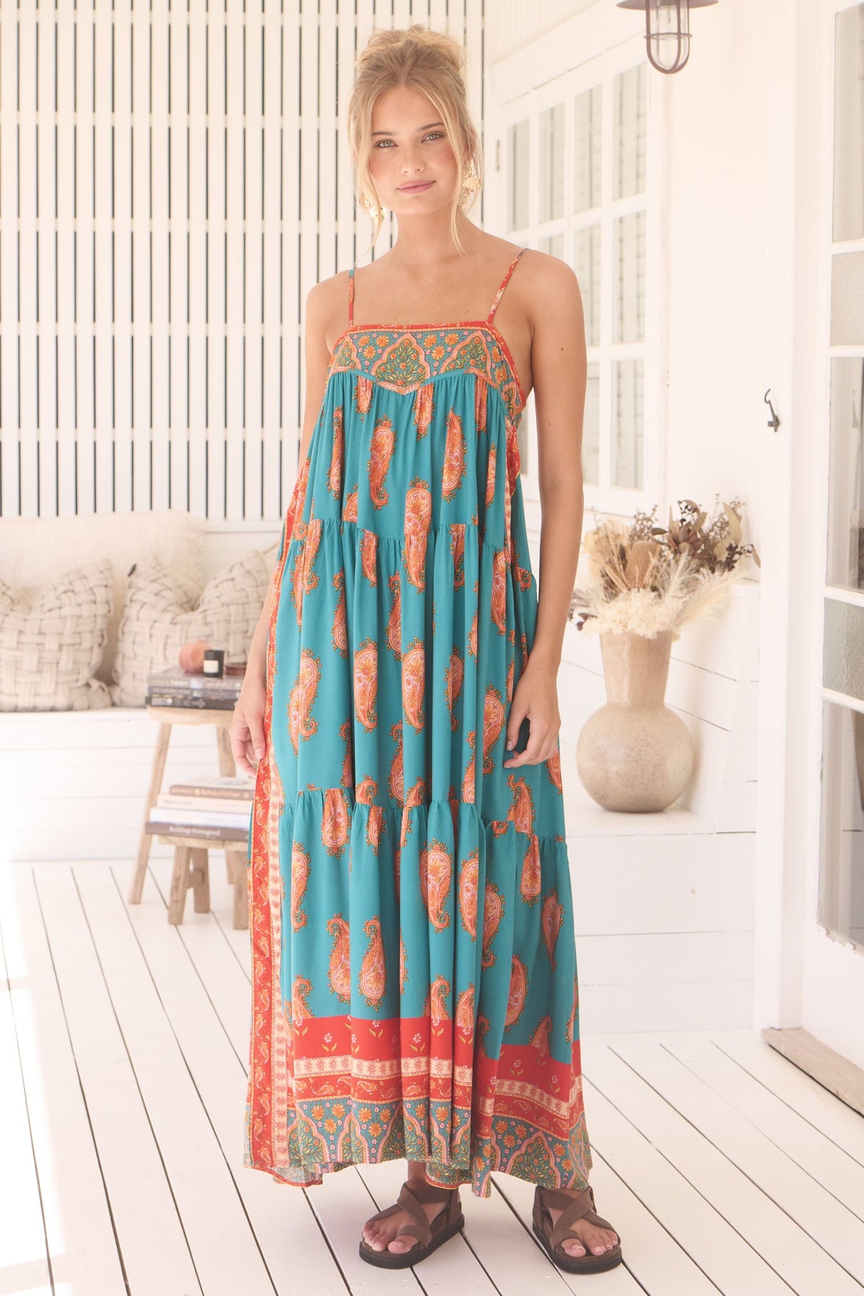 Alexia Maxi Dress - Adjustable Strap Tiered Sun Dress with Pockets in Melody Print