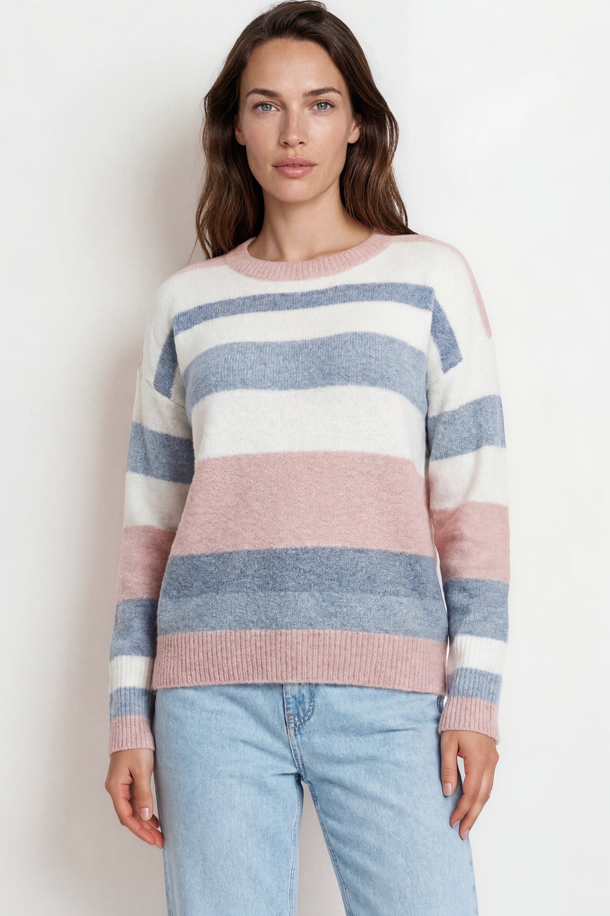 Model wearing Alfie Jumper in Blue from Salty Crush