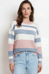 Model wearing Alfie Jumper in Blue from Salty Crush