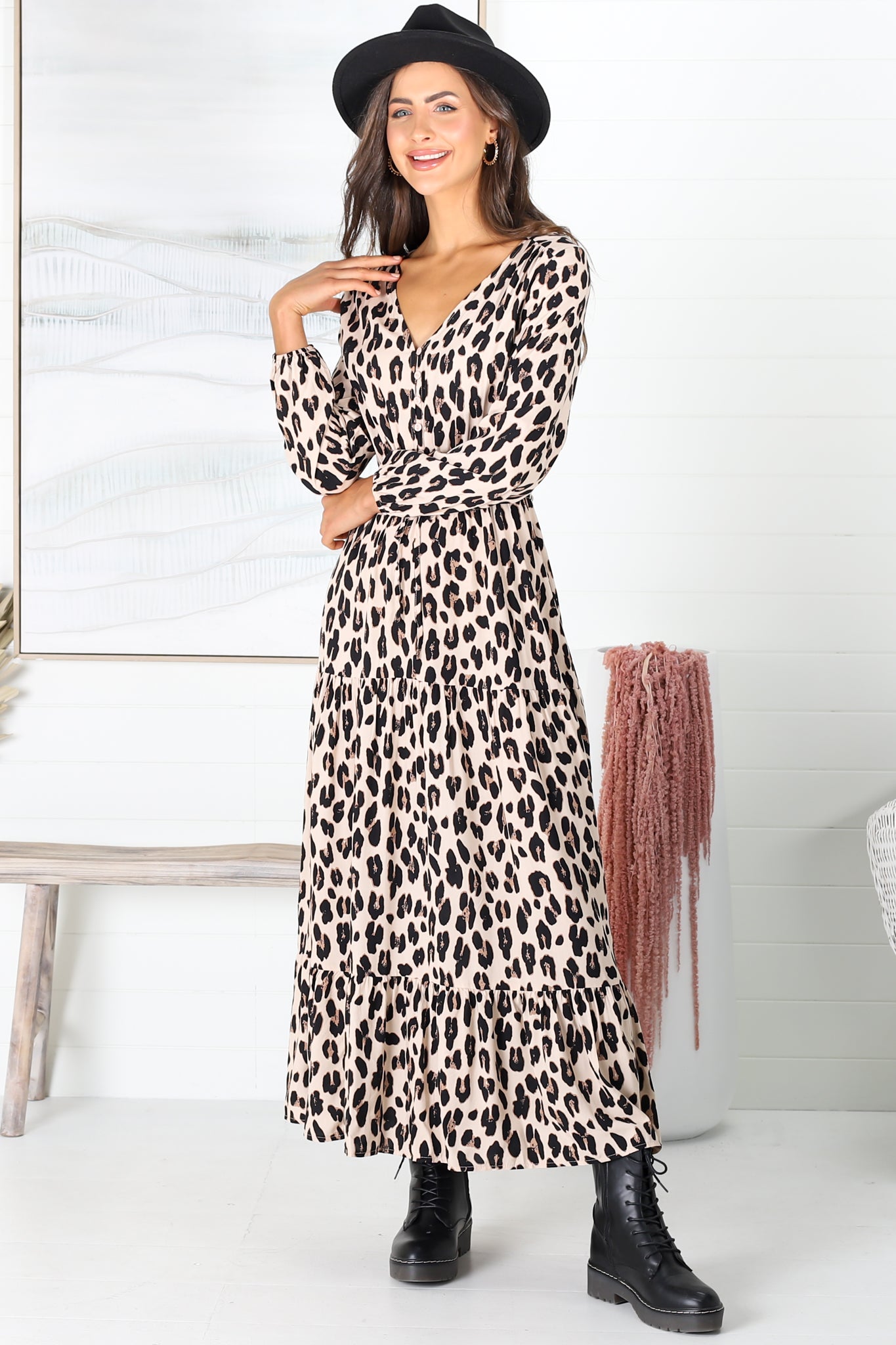Ali Maxi Dress - Long Sleeve A Line Dress with Pull Tie Waist in Keely Print