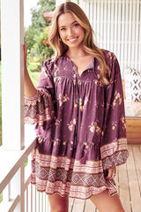 Alice Mini Dress - V Neck Smock Dress with Balloon Sleeves in Dolcetto Print