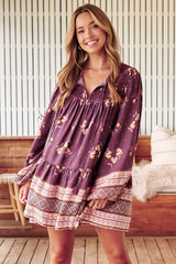 JAASE - Alice Mini Dress: V Neck Smock Dress with Balloon Sleeves in Dolcetto Print