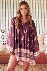 Alice Mini Dress - V Neck Smock Dress with Balloon Sleeves in Dolcetto Print