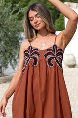 Alice Maxi Dress - Embroidered Sun Dress with Adjustable Straps in Cinnamon