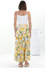 Alice Maxi Skirt - High Waisted Scoop Hemline Skirt with Pockets in Sicily Print