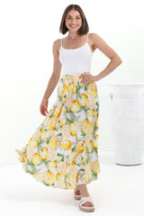 Alice Maxi Skirt - High Waisted Scoop Hemline Skirt with Pockets in Sicily Print