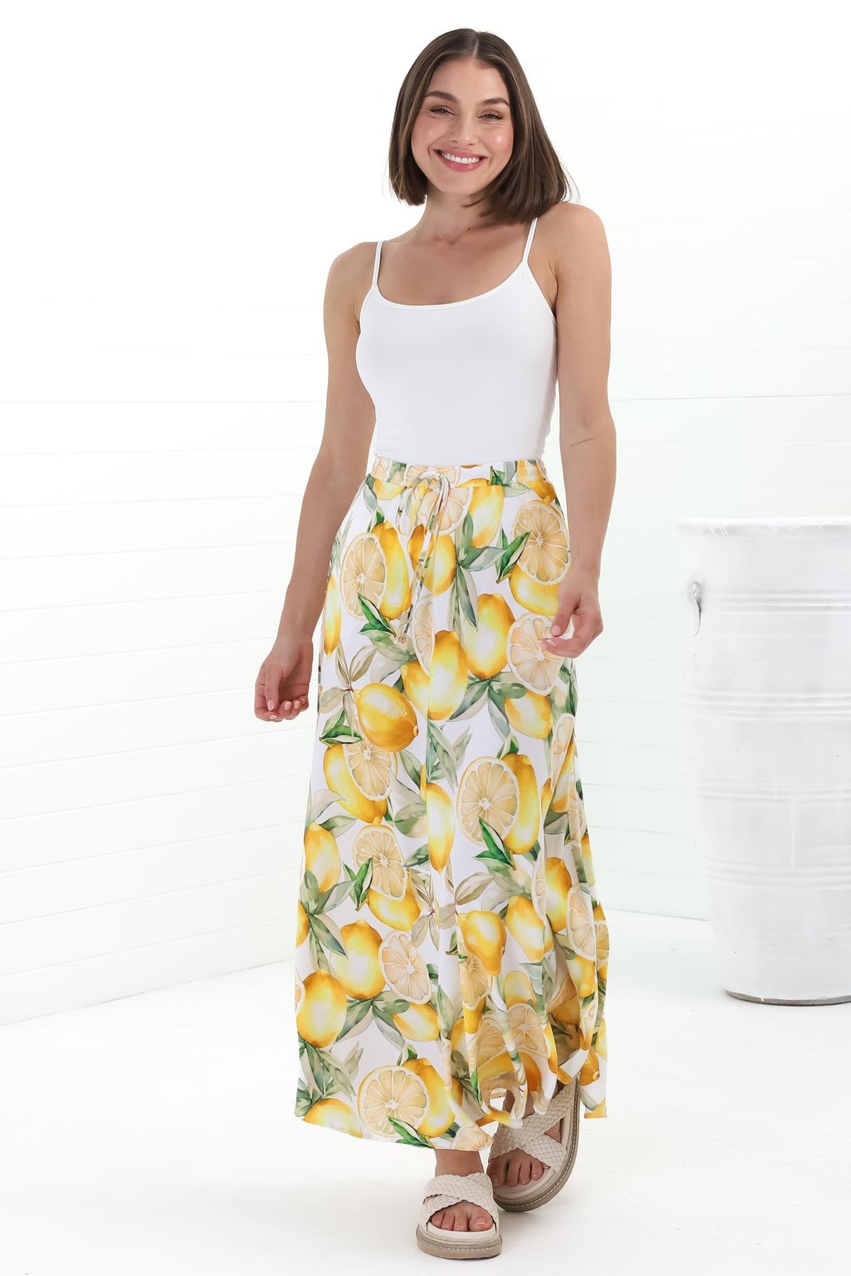 Alice Maxi Skirt - High Waisted Scoop Hemline Skirt with Pockets in Sicily Print