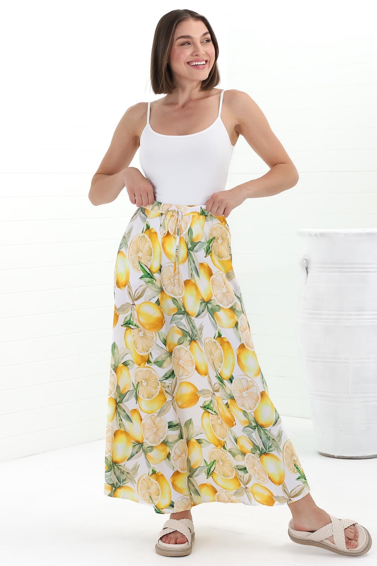 Alice Maxi Skirt - High Waisted Scoop Hemline Skirt with Pockets in Sicily Print