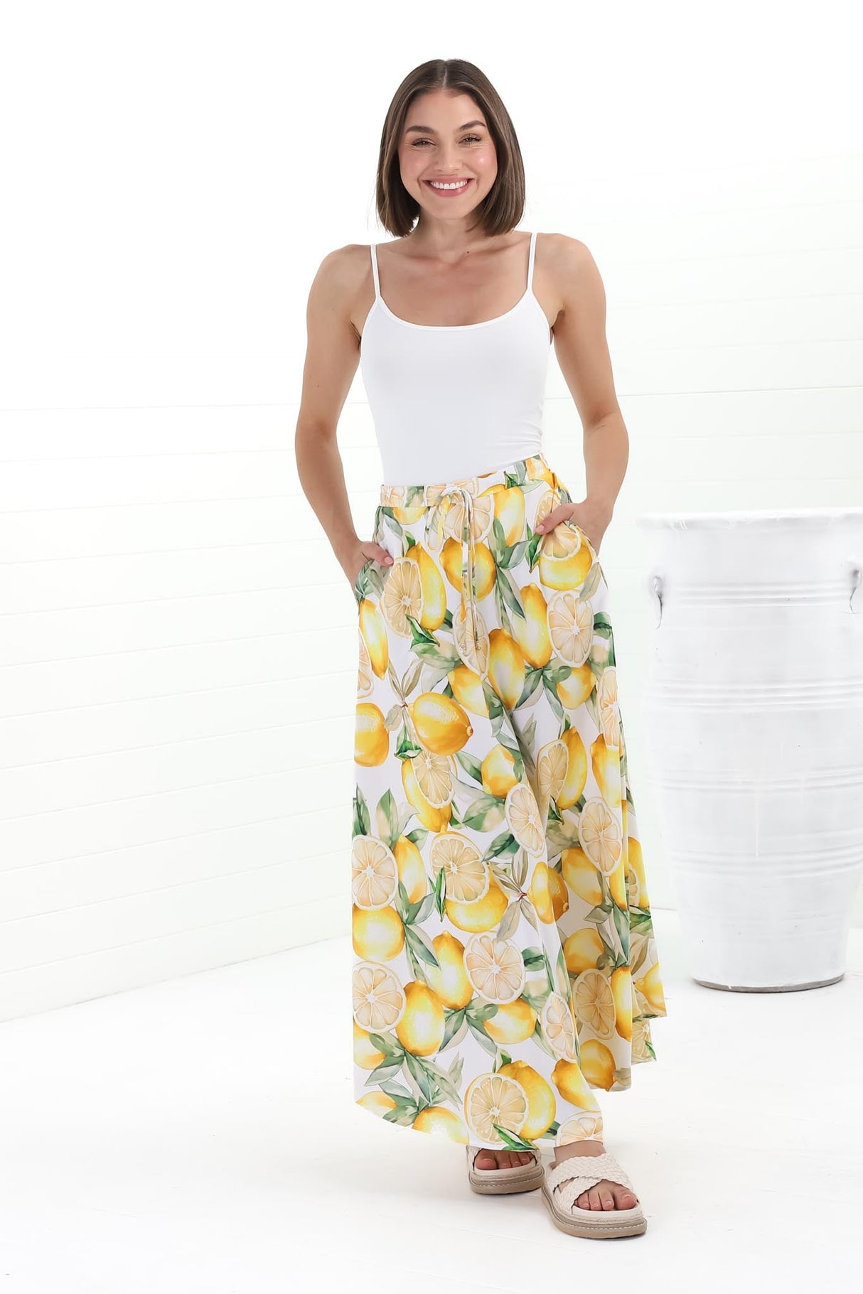 Alice Maxi Skirt - High Waisted Scoop Hemline Skirt with Pockets in Sicily Print