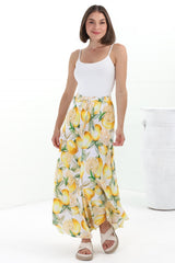 Alice Maxi Skirt - High Waisted Scoop Hemline Skirt with Pockets in Sicily Print