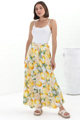 Alice Maxi Skirt - High Waisted Scoop Hemline Skirt with Pockets in Sicily Print