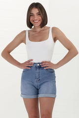 Allan Long Denim Shorts - Mid Wash