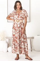 Allegra Midi Dress - Relaxed Asymmetric Tiered Smock Dress in Charis Print Rust