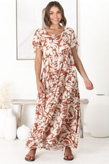 Allegra Midi Dress - Relaxed Asymmetric Tiered Smock Dress in Charis Print Rust