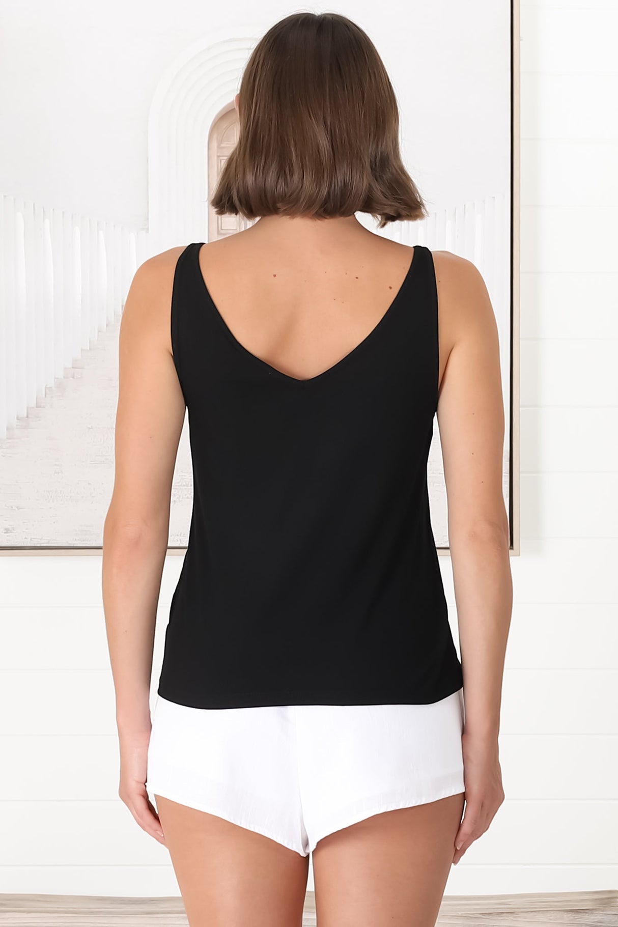 Ally Tank Top - V Neck Relaxed Tank Top in Black