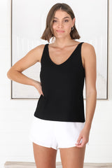 Ally Tank Top - V Neck Relaxed Tank Top in Black