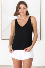 Ally Tank Top - V Neck Relaxed Tank Top in Black