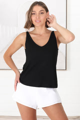 Ally Tank Top - V Neck Relaxed Tank Top in Black