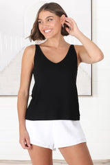 Ally Tank Top - V Neck Relaxed Tank Top in Black